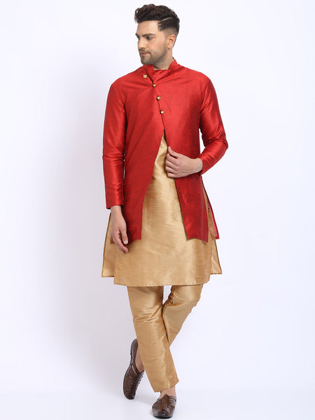 3 Pc set of Brocade Jacket with Kurta & Churidar Pajama by Luxury at Less