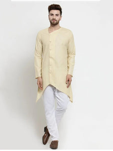 Designer Beige Linen Kurta With Aligarh Pajama For Men By Luxury at Less