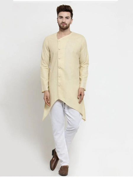 Designer Beige Linen Kurta With Aligarh Pajama For Men By Luxury at Less