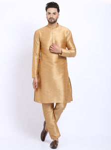 Embellished Golden Brocade Kurta with Aligarh Pajama by Luxury at Less