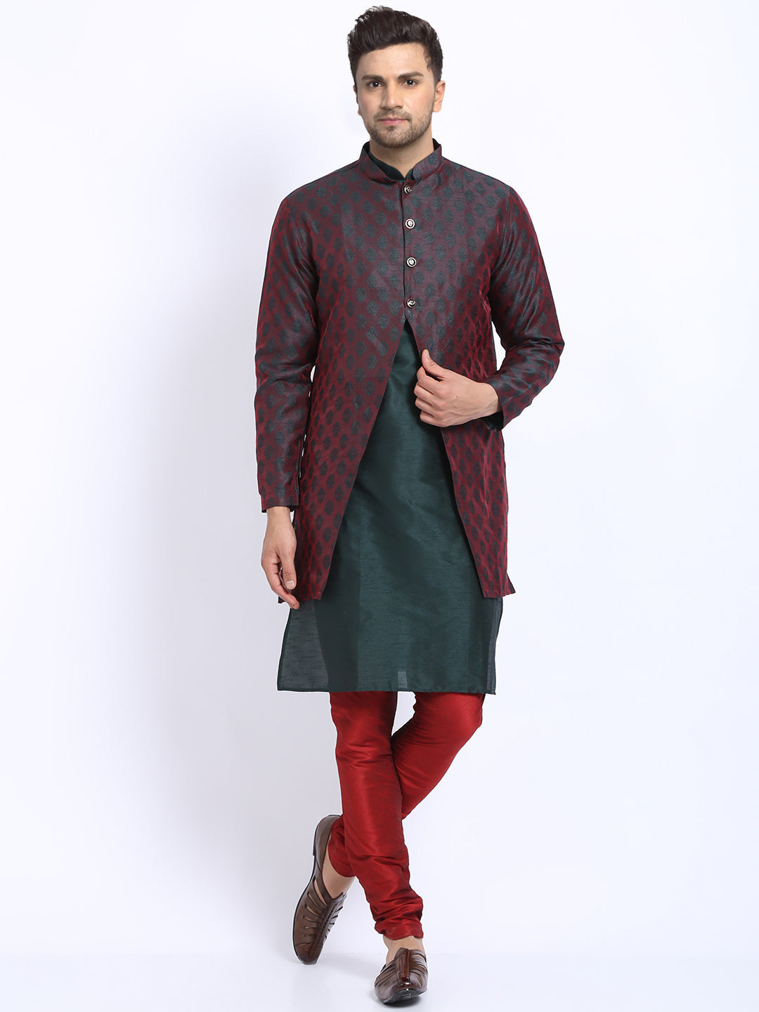 3 Pc set of Brocade Jacket with Kurta & Churidar Pajama by Luxury at Less