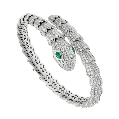 Premium  White Gold Bracelet  Diamonds and Two Emerald Eyes.