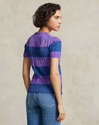 Striped Cable-Knit Cotton Jumper