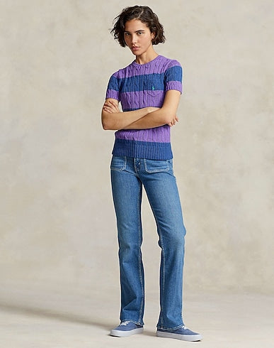 Striped Cable-Knit Cotton Jumper