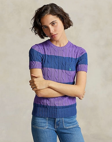 Striped Cable-Knit Cotton Jumper