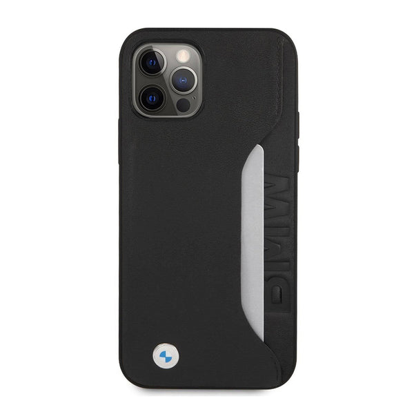 BMW HC Leather Wordmark Card Slot Black Case for iPhone 14 Series