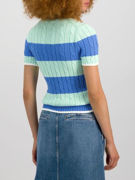 Striped Cable-Knit Cotton Jumper