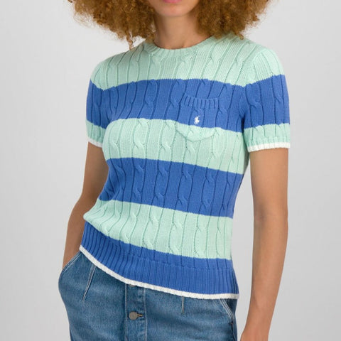 Striped Cable-Knit Cotton Jumper