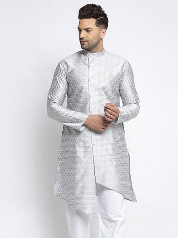 Designer Embellished Brocade Light Grey Kurta For Men By Luxury at Less