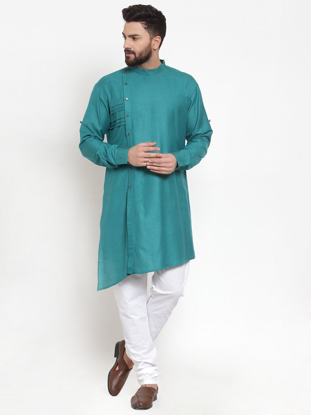 Designer Sea Green Kurta Pajama Churidar Set For Men By Luxury at Less