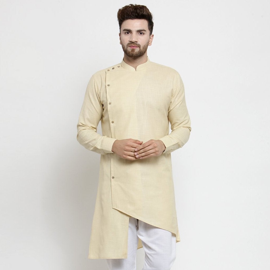 Designer Beige Linen Kurta  For Men By Visach