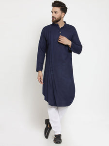 Designer Blue Linen Kurta With Aligarh Pajama For Men By Luxury at Less