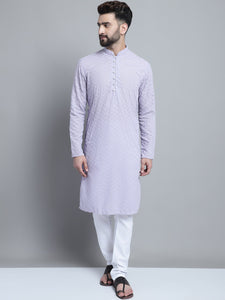 Lavender Chikankari Embroidery Cotton Kurta Pajama by Luxury at Less