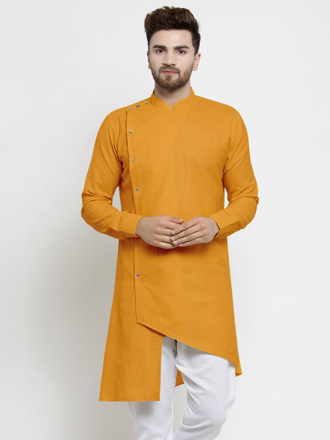 Designer Mustard Yellow Linen Kurta For Men By Luxury at Less