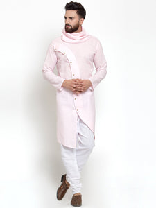 Pink Kurta With Aligarh Pajama Set in Linen For Men by Luxury at Less