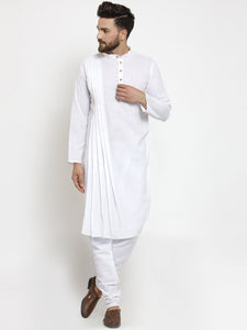 Designer White Linen Kurta With Churidar Pajama For Men By Luxury at Less