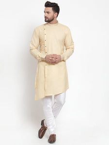 Designer Beige Kurta With Churidar Pajama Set in Linen For Men by Luxury at Less