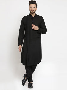 Designer Black Linen Kurta With Churidar Pajama For Men By Luxury at Less