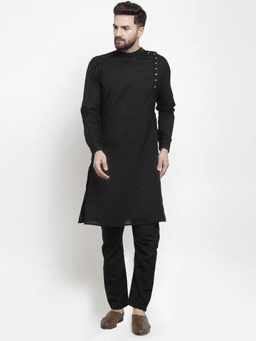 Designer Black Linen Kurta With Aligarh Pajama For Men By Luxury at Less