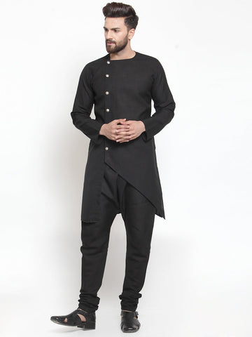 Designer Linen Kurta Black Pajama Set