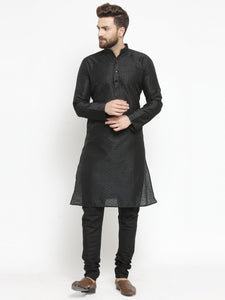 Embellished Brocade Kurta in Black with Churidar by Luxury at Less