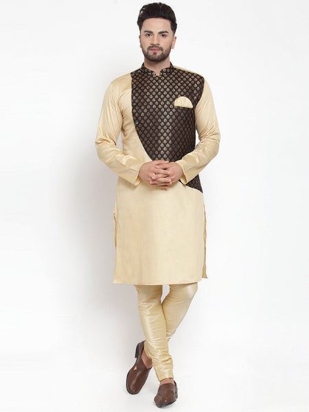 Designer Brocade Beige Bnarsi Silk Kurta Pajama Set