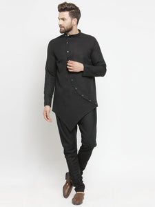 Designer Black Short V Style Lenin Kurta for Men by Luxury at Less