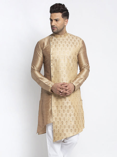 Designer Embellished Brocade Golden Kurta For Men By Luxury at Less