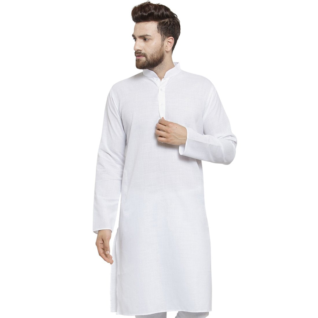 New Linen Plain Kurta In White By Luxury at Less