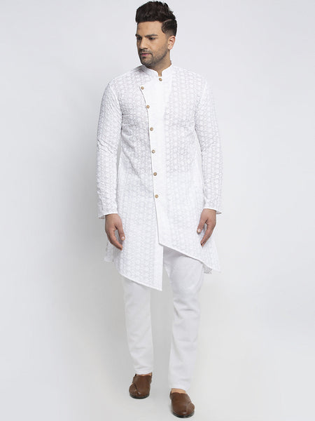 Designer Cotton Aligarh White Kurta Pajama Set For Men By Luxury at Less