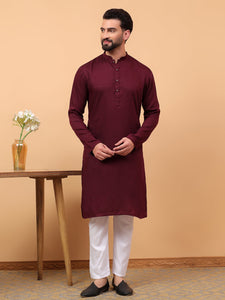 Traditional Ethnic Wear Maroon Embellished Sequinned  Straight Rayon  Kurta Pyjama Set  For Men