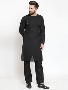 Designer Linen Kurta Black Pajama Set