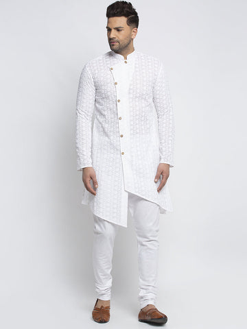 Designer Cotton Chikankari White Kurta Pajama Set by Luxury at Less