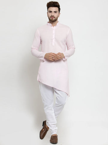 Designer Pink Linen Kurta With Chudidar Pajama For Men By Luxury at Less