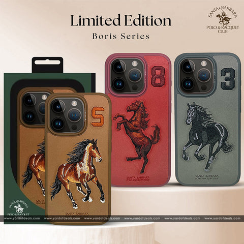 Santa Barbara Boris Series Embroided Horse Leather Case for iPhone 15 Series