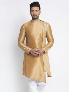 Designer Embellished Brocade Golden Kurta For Men By Luxury at Less