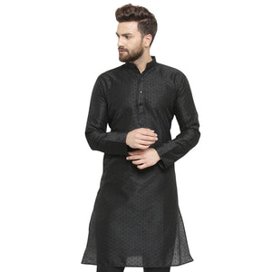 Embellished Brocade Kurta in Black By Luxury at Less