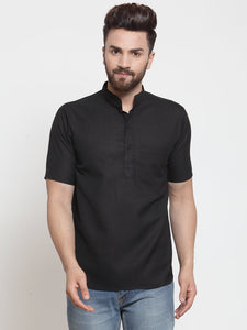 Designer Black Short Lenin Kurta for Men by Luxury at Less