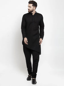 Designer Black Linen Kurta With Churidar Pajama For Men By Luxury at Less