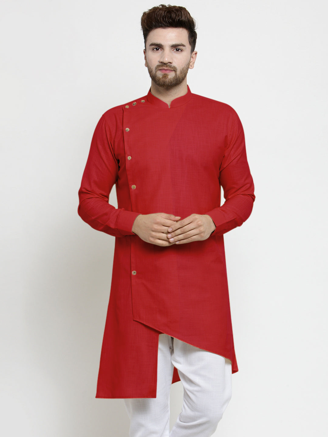 Designer Red Linen Kurta For Men By Luxury at Less