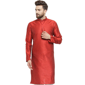 Embellished Brocade Kurta in Red By Luxury at Less