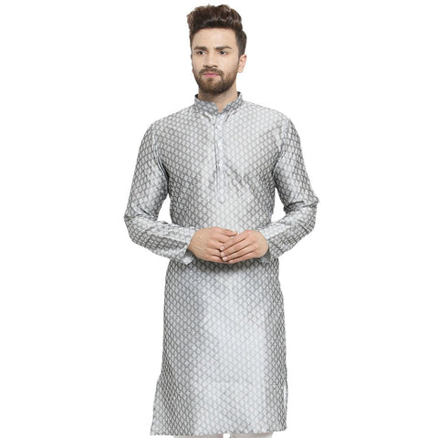 Embellished Brocade Kurta in Grey By Luxury at Less