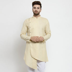 Designer Beige Linen Kurta  For Men By Visach