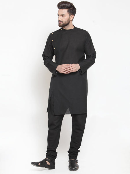 Designer Linen Kurta Black Pajama Set