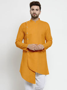 Designer Mustard Yellow Linen Kurta For Men By Luxury at Less