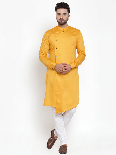 Designer Mustard Yellow Kurta With Churidar Pajama Set