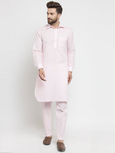 Designer Pink Pathani Lenin Kurta with Pants for a Royal look by Luxury at Less PT Pink