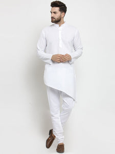 Designer White Linen Kurta With Churidar Pajama For Men By Luxury at Less