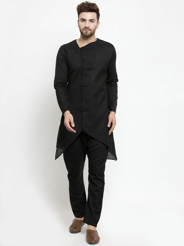 Designer Black Linen Kurta With Aligarh Pajama For Men By Luxury at Less