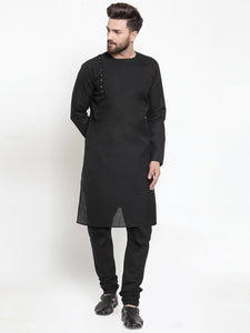 Designer Linen Kurta Black Pajama Set